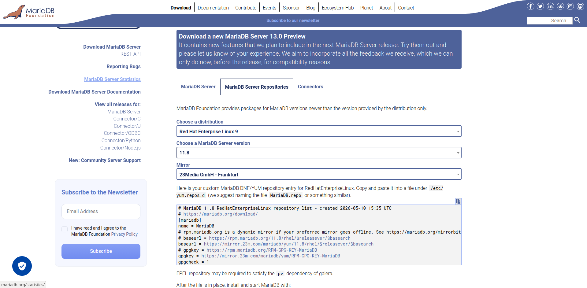 Selecting mariadb repository